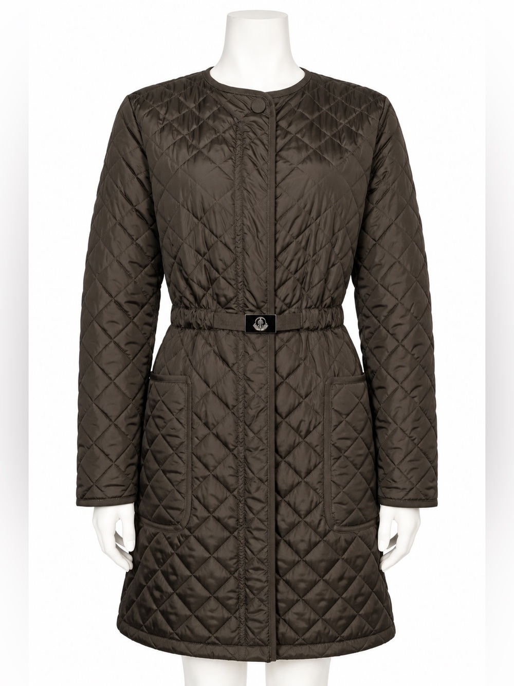 Moncler Quilted Belted Coat in Dark Brown